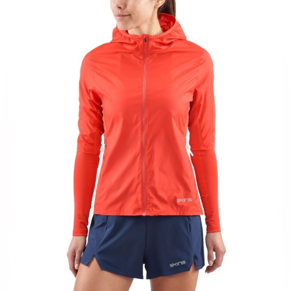 Skins Women Gylle Engineered Hooded Lightweight Wind Breaker Jacket Coral Red XS